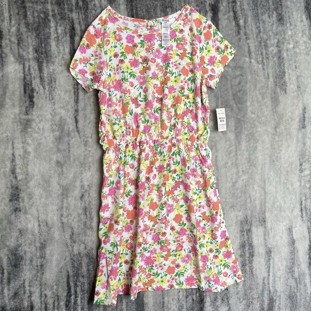 GUESS Floral Print Youth Girl 7/8 Short Sleeve Dress